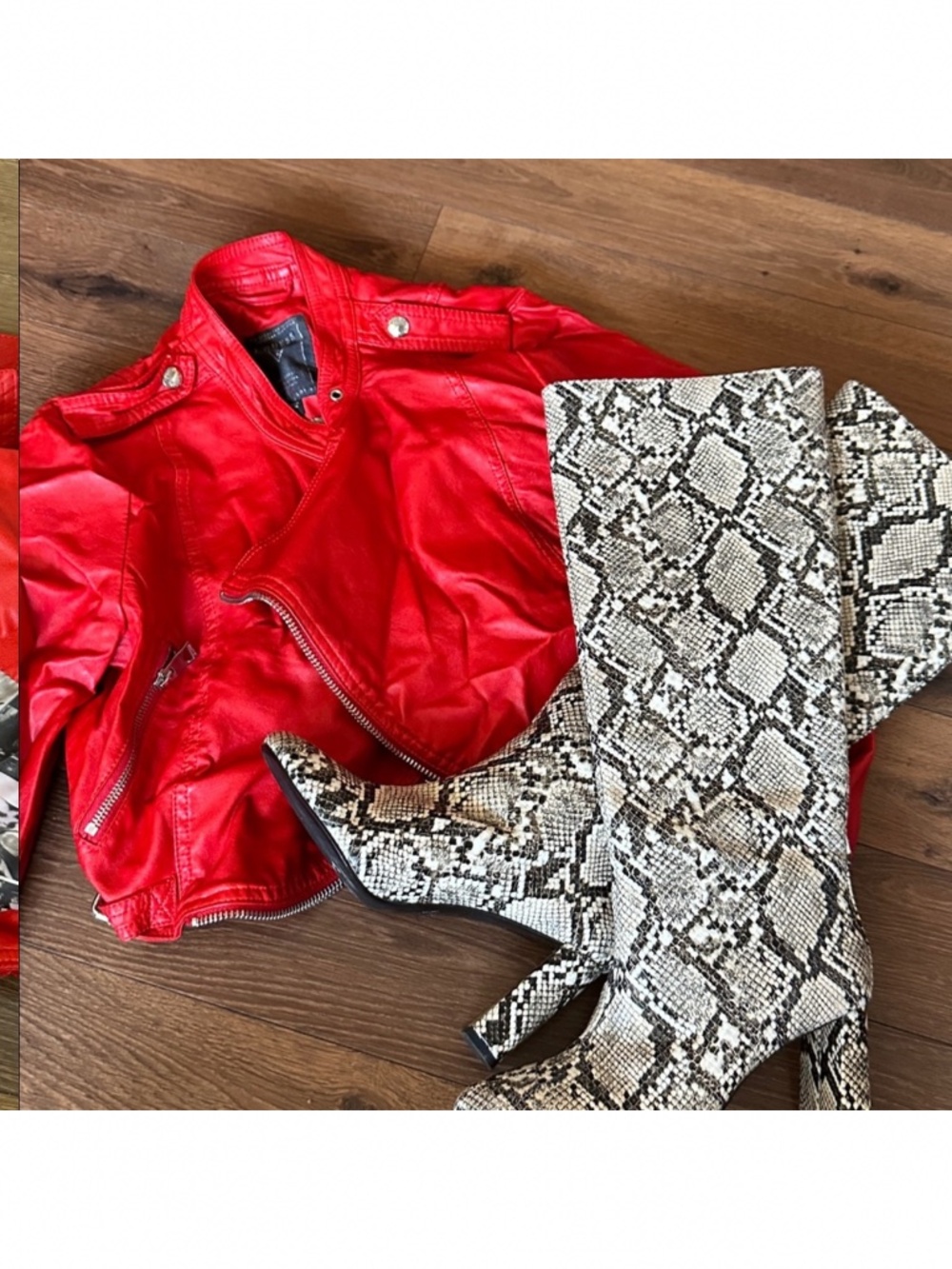 Guess Red Faux Leather moto Jacket